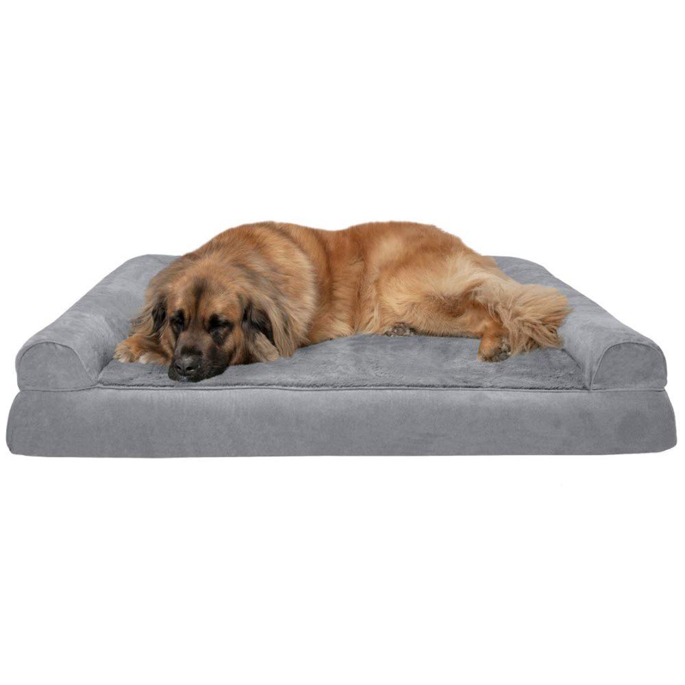 Furhaven Orthopedic Dog Bed For Large Dogs W/ Removable Bolsters & Washable Cover, For Dogs Up To 125 Lbs - Plush & Suede Sofa - Gray, Jumbo Plus/Xxl