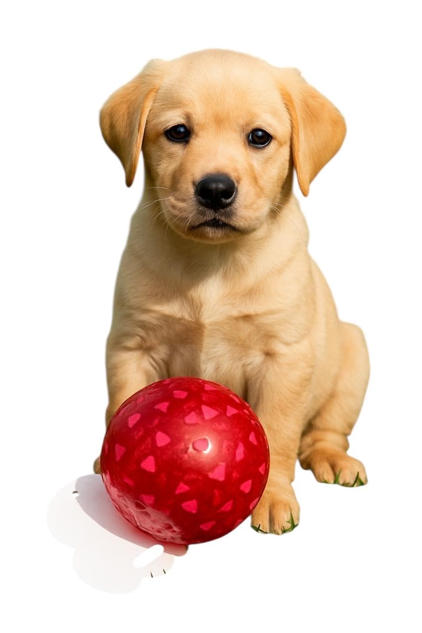 WAGGYTAILS Dog Toy Ball  Durable Red Rubber Balls with Heart & XOXO Print  ChewBall Squeaky Toy for Small to Medium Dogs
