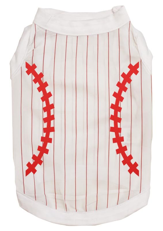 Petitebella Baseball Print Puppy Dog Shirt (White/Red Stripes, X-Large)