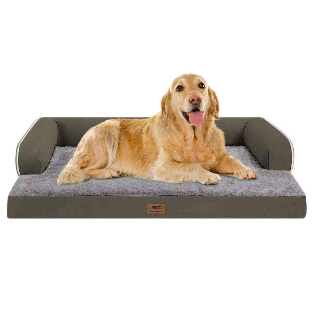 Large Dog Bed Orthopedic Washable - Beds Bolster Pet - Xl Large Big Dogs - Memory Foam - Couch Sofa Bed- Waterproof With Removable Cover - Dark Green Dog Bed