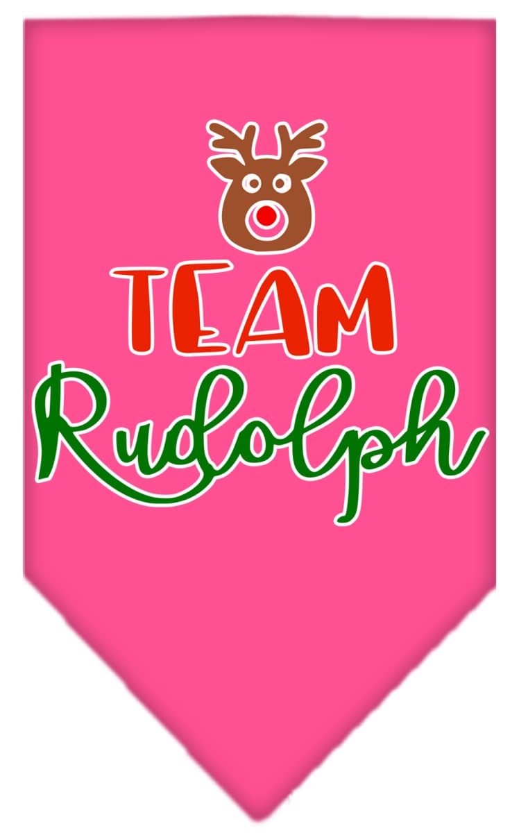 Christmas Pet and Dog Bandana Screen Printed, &quot;Team Rudolph&quot; Bright Pink Large