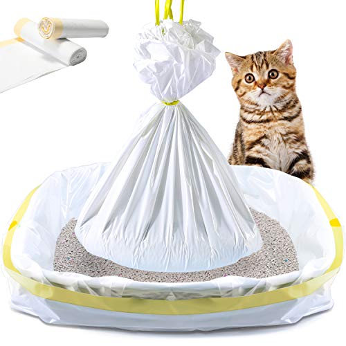 Kone Cat Litter Box Liners, 14 Count Jumbo Extra Durable Large Drawstring Kitty Litter Pan Bags Cat Waste Litter Bags Pet Cat Su