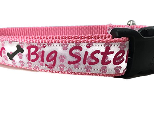 Sibling Dog Collar, Caninedesign, Brother, Sister, Quick Release Buckle, 1 Inch Wide, Adjustable, Nylon, Medium And Large (Big S