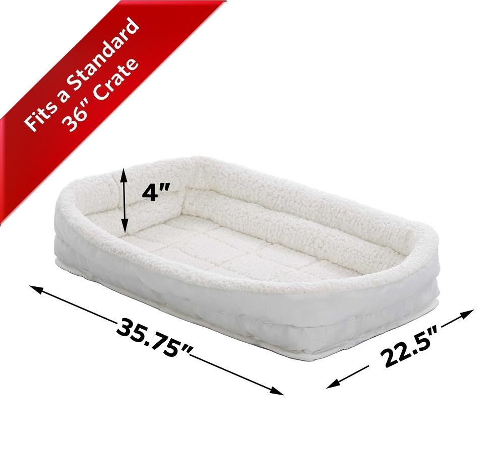 Midwest Homes For Pets Double Bolster Pet Bed | 36-Inch Dog Bed Ideal For Medium / Large Dog Breeds & Fits 36-Inch Long Dog Crates White Fleece