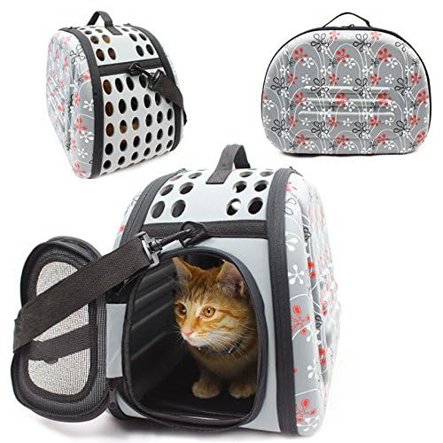 Foldable Pet Dog Cat Carrier Cage Collapsible Travel Kennel - Portable Pet Carrier Outdoor Shoulder Bag For Puppy Dog Cat Small Medium Large Animal (M, Grey)