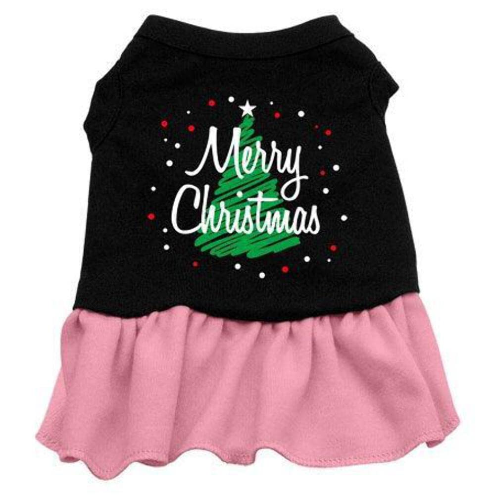 Christmas Pet Dog & Cat Dress Screen Printed, Scribble Merry Christmas Black W/Red MD (6-10 lbs.)