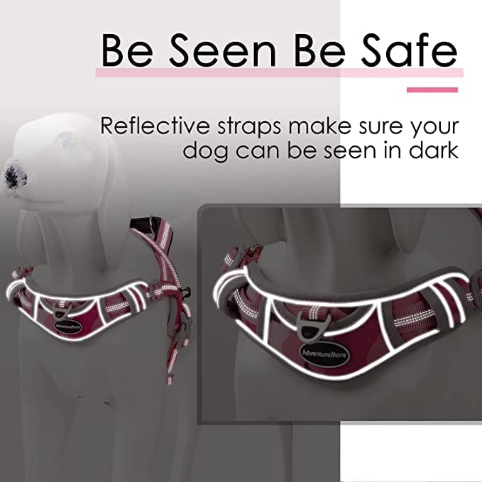 Adventuremore No Pull Dog Harness For Large Dogs, Adjustable Dog Halter Harness Reflective Dog Vest Escape Proof Dog Harness With Easy Control Front Clip Handle For Training Walking (Pink, M)