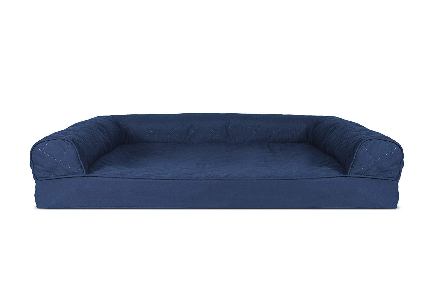 Furhaven Orthopedic Dog Bed For Large/Medium Dogs W/ Removable Bolsters & Washable Cover, For Dogs Up To 55 Lbs - Quilted Sofa - Navy (Blue), Large