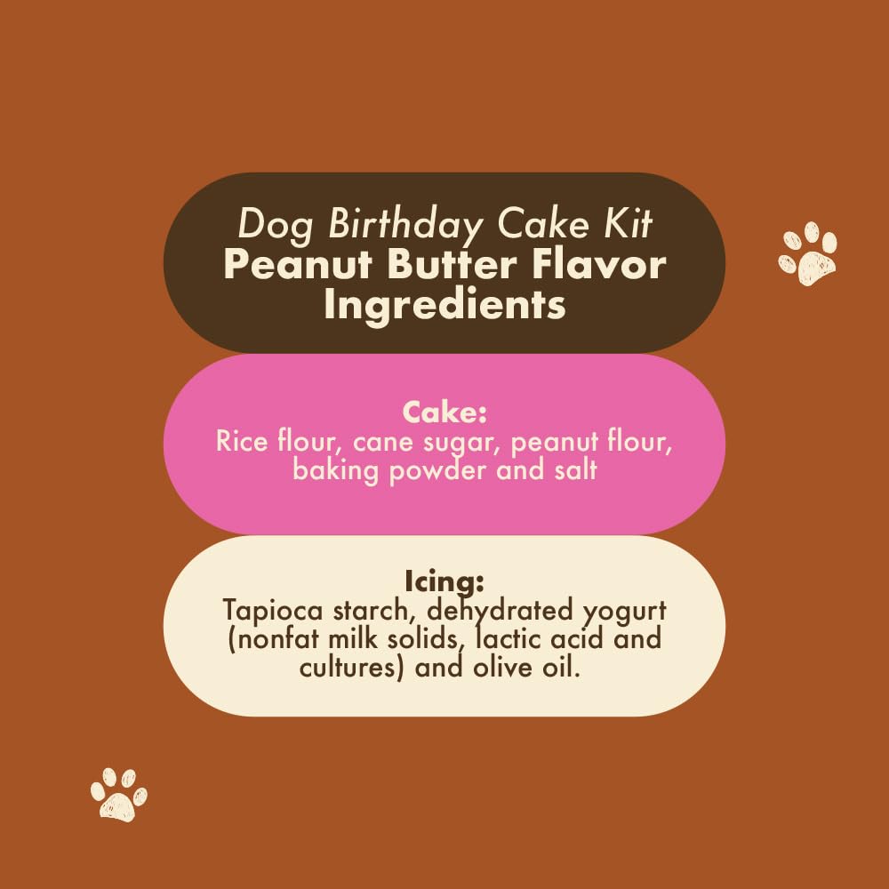 Puppy Cake Dog Birthday Cake Kit - Cake Mix, Icing Mix, Candle and Swirl Tri Color Silicone Pan, Peanut Butter Flavor - Bake or