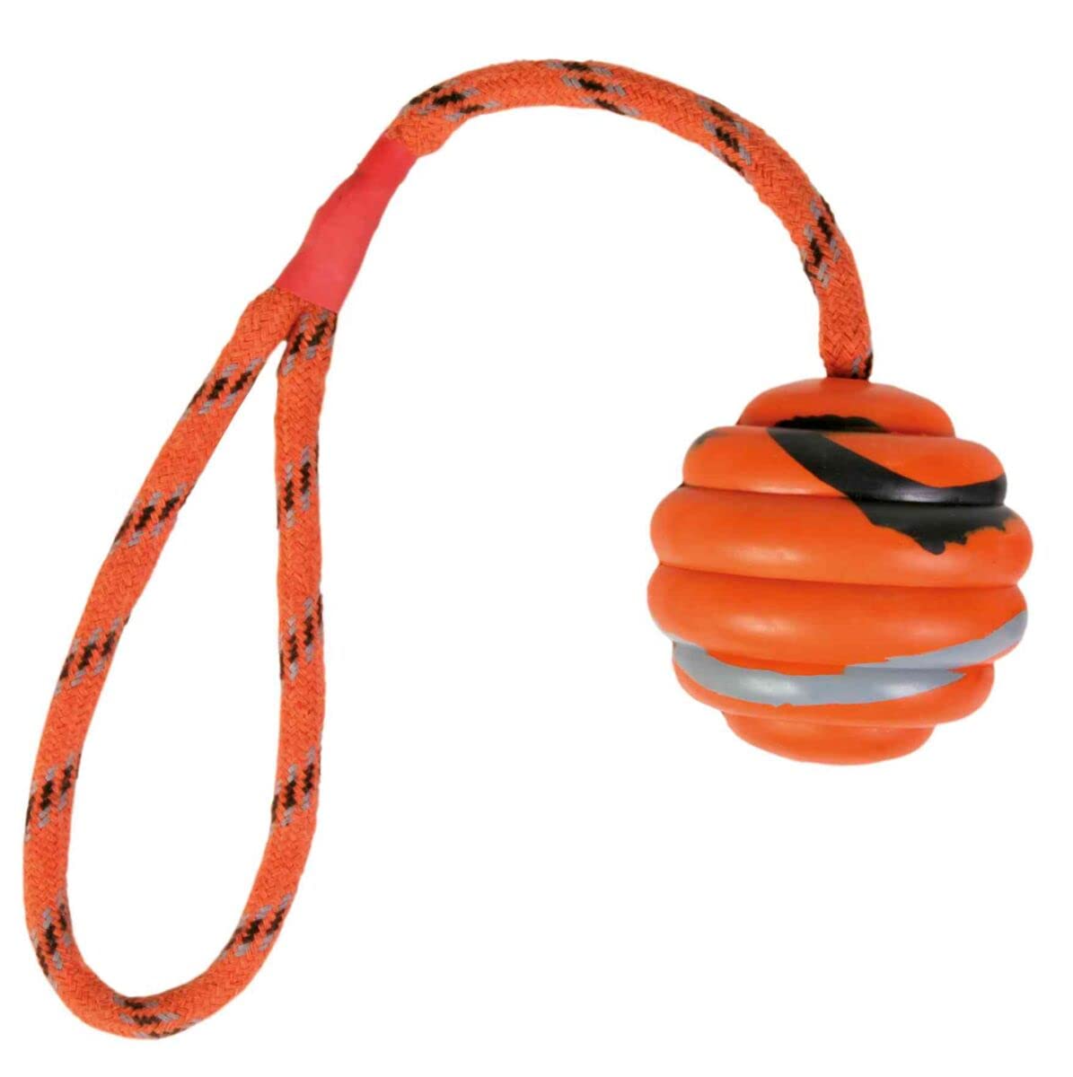 TRIXIE Wavy Ball on a Rope Natural Rubber Toy | Made with Durable Polyester, Encourages Positive Chew Behaviour & Maintains Dent