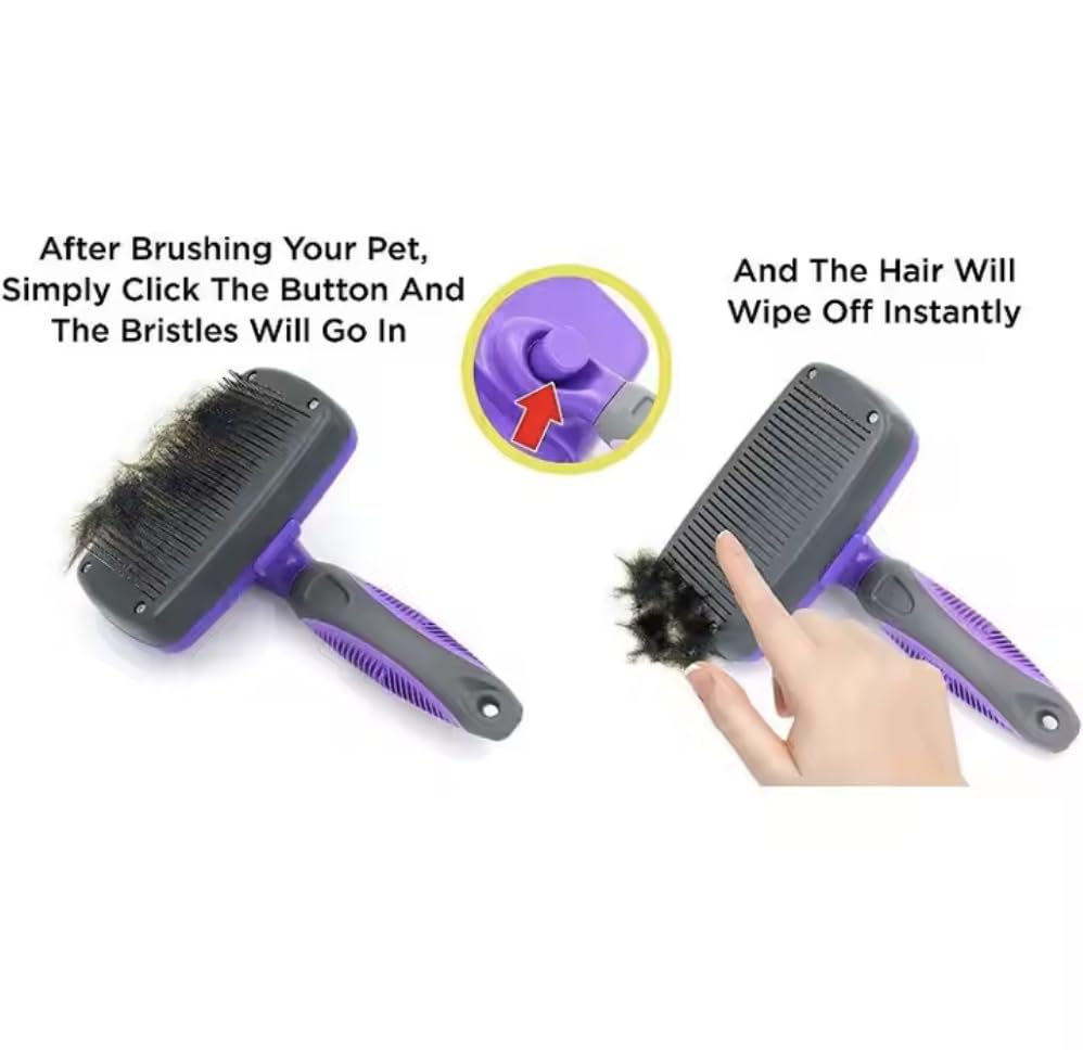 Petoodle Self-Cleaning Slicker Brush For Dogs & Cats - Deshedding Grooming Tool For Long & Short Hair - Blue