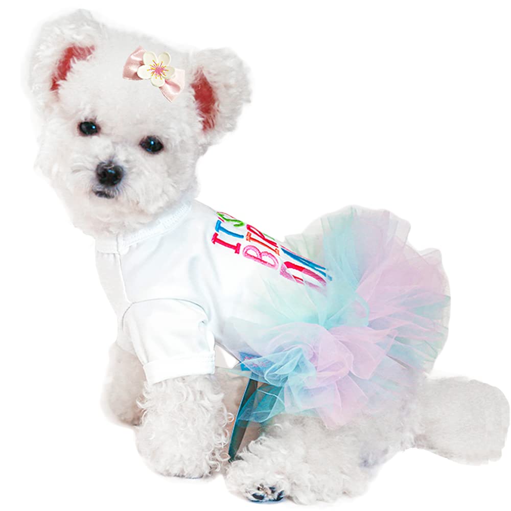 Aniac Girl Dog Birthday Tutu Dresses Puppy Lace Skirt And Hairpin Cat Birthday Princess Dress Pet Clothes For Cats Small Dogs (M