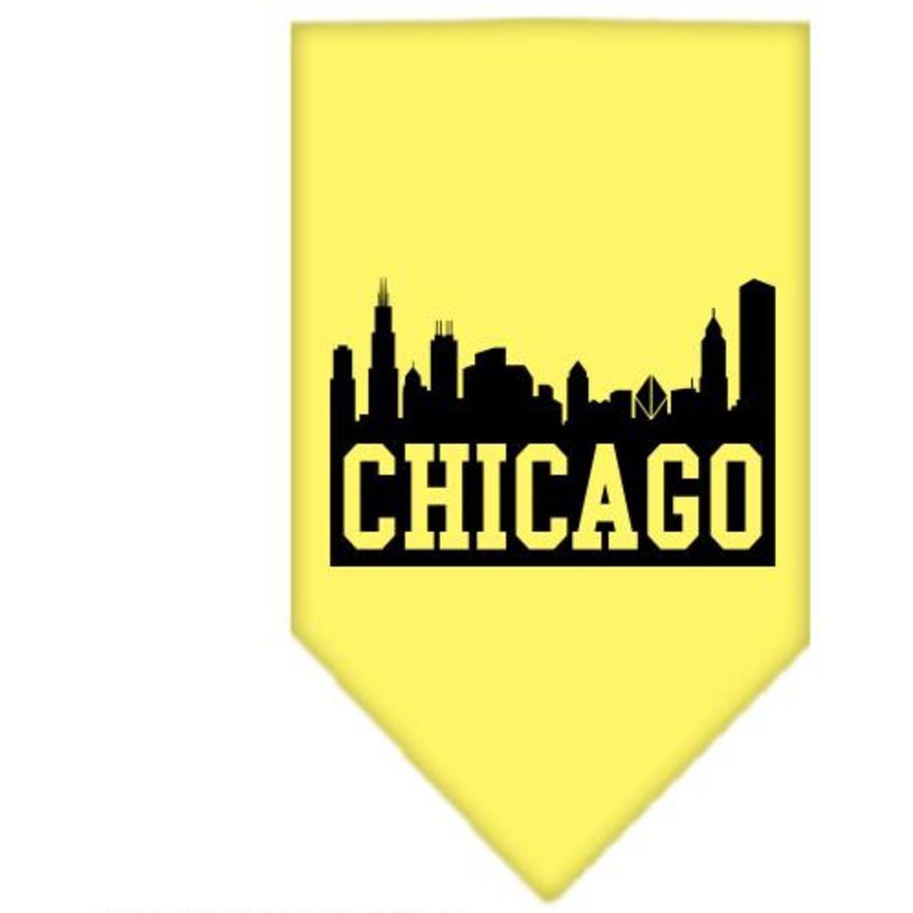 Pet and Dog Bandana Screen Printed, &quot;Chicago Skyline&quot; Yellow Large