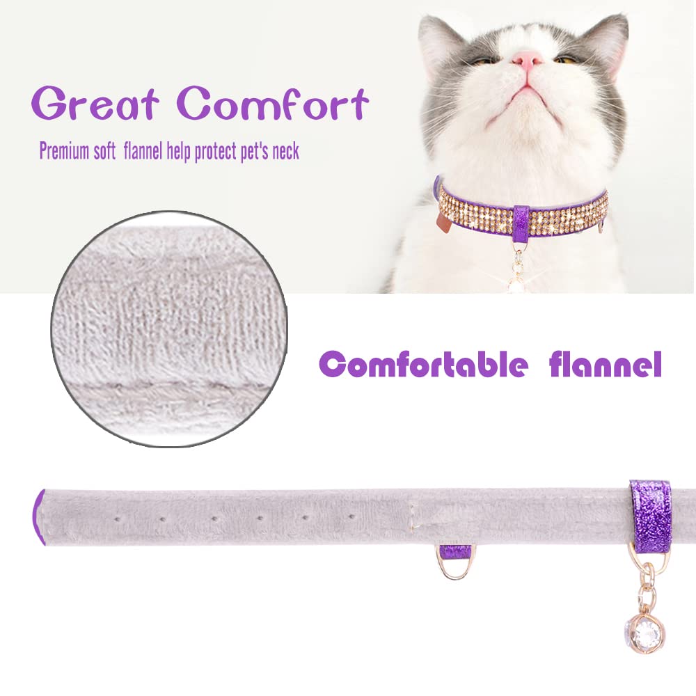 Petshome Cat Collar, Dog Collar, [Bling Rhinestones] Premium Pu Leather With Pendant Adjustable Collars For Cat And Small Dog Extra Small Purple