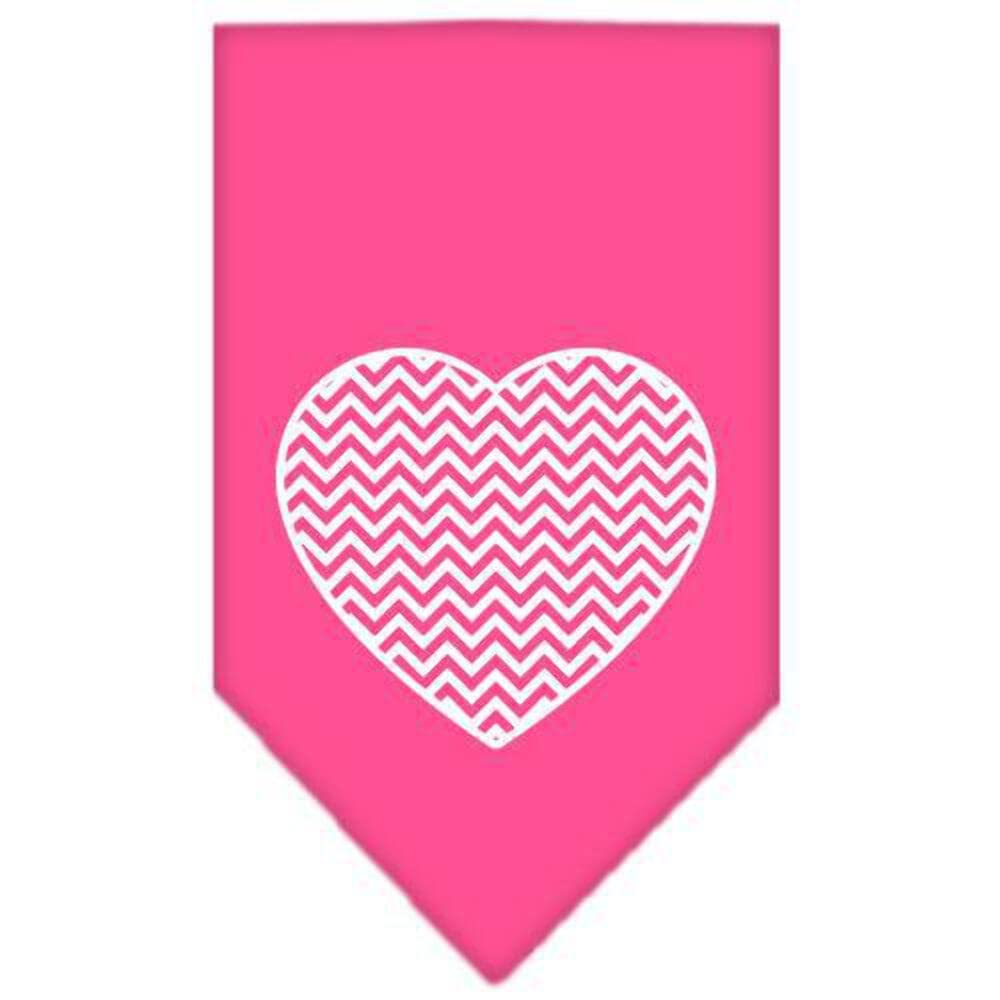Pet and Dog Bandana Screen Printed, Chevron Heart Bright Pink Large