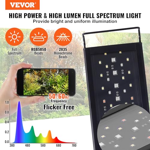 VEVOR Aquarium Light with LCD Monitor, 36W Full Spectrum Fish Tank Light with 24/7 Natural Mode, Adjustable Brightness & Timer -