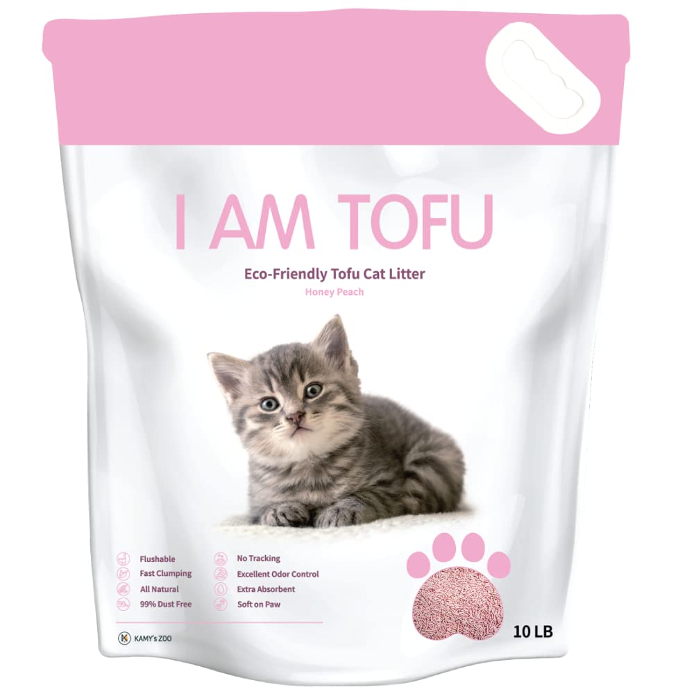 I AM TOFU - Tofu Cat Litter, Natural Flushable, No Dust Extra Clumping Pellet Litter (10 LBS, Honey Peach)