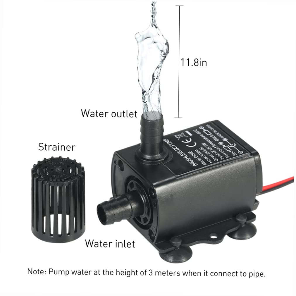Decdeal Water Pump Aquarium, Submersible Water Pump, DC 12V 5W, Mini quiet Pump for Pond Aquarium Fish Tank, 280L/H, Lift 300cm