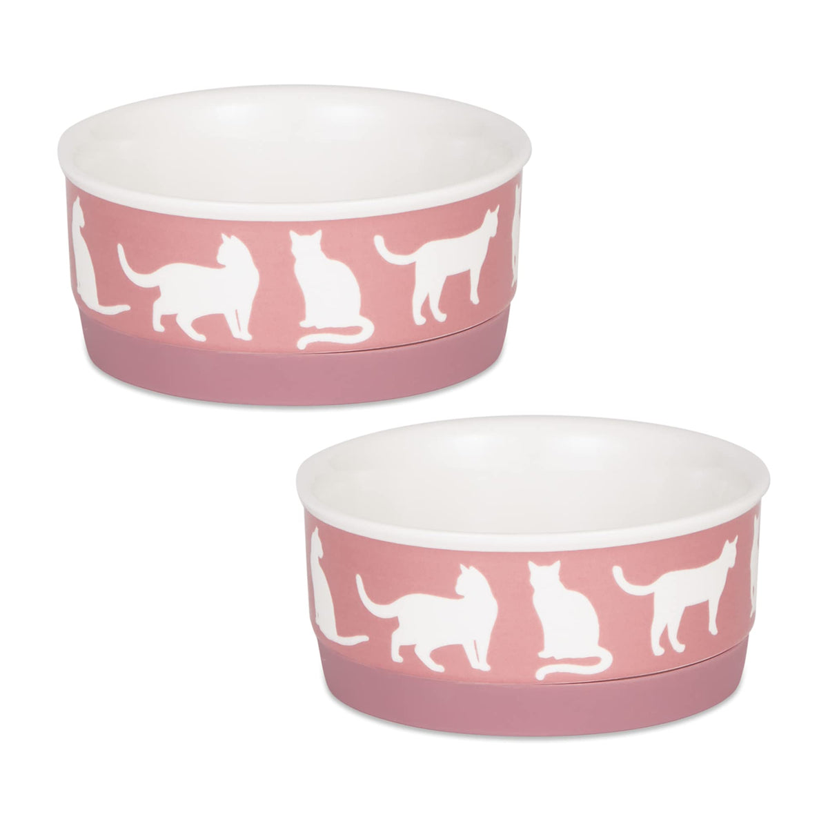 Bone Dry Ceramic Cat Bowls for Food & Water Microwave & Dishwasher Safe, Non-Skid Bottom, Small Set, 4.25x2, Rose, 2 Count