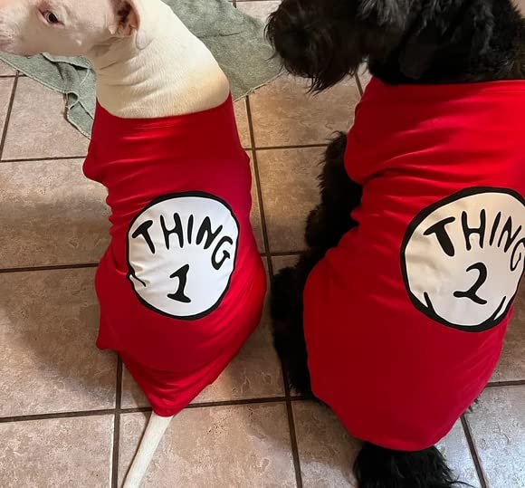 Sueosu Dog Shirts For Pet Clothes Soft Breathable Puppy Shirts Pop Culture Thing 1 To Thing 9 Printed Pet T-Shirt (Red-3, X-Smal