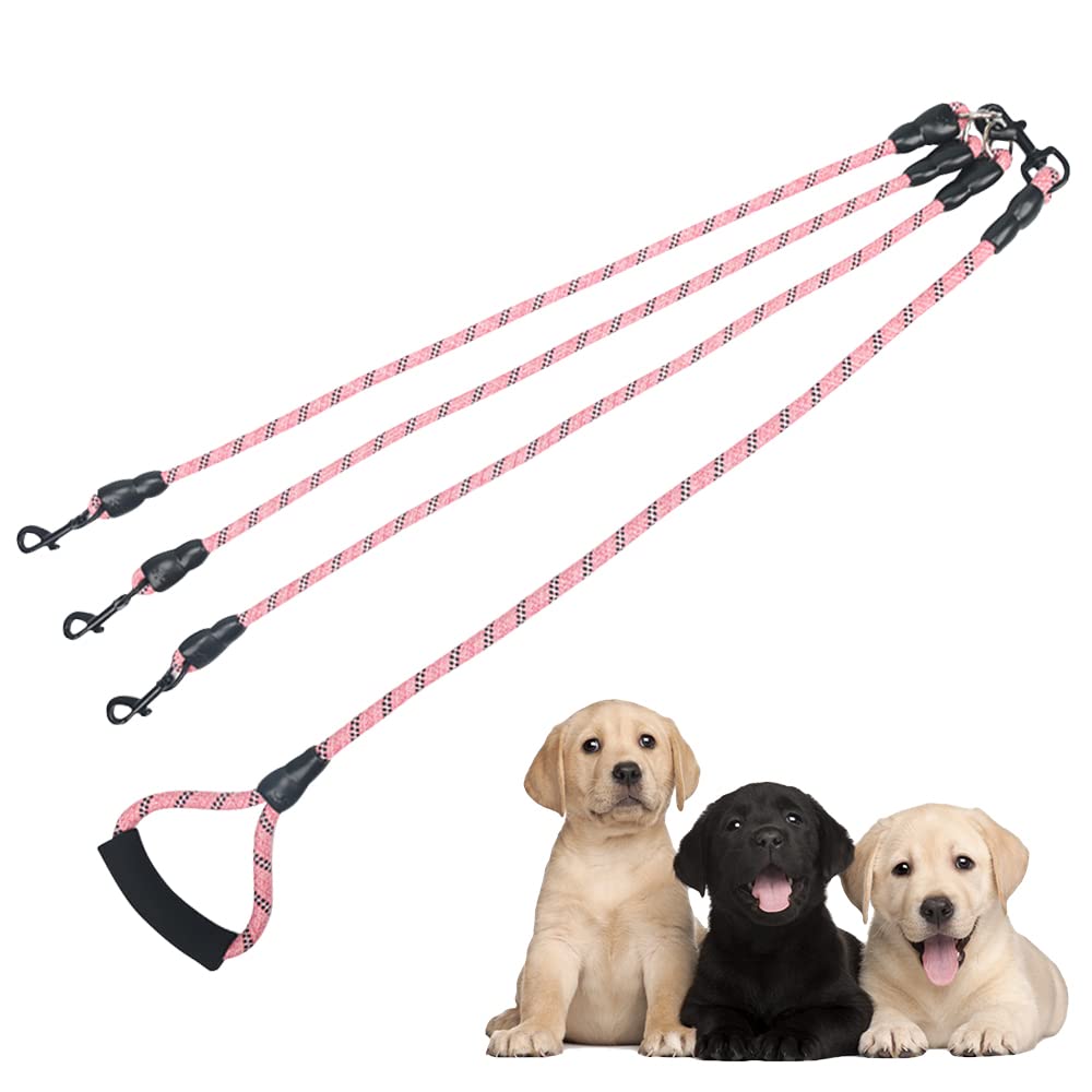 3 Way Dog Leash, Reflective Heavy Duty Dog Lead Leash For Small Medium Large Dogs, Rope Dog Leash, 360 Swivel Tangle Free With C