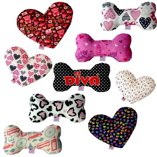 Pet and Dog Plush Heart or Bone Toy, &quot;Valentine's Day Group&quot; (Available in different sizes, and 8 different pattern options!) Diva 8&quot; Plush Bone