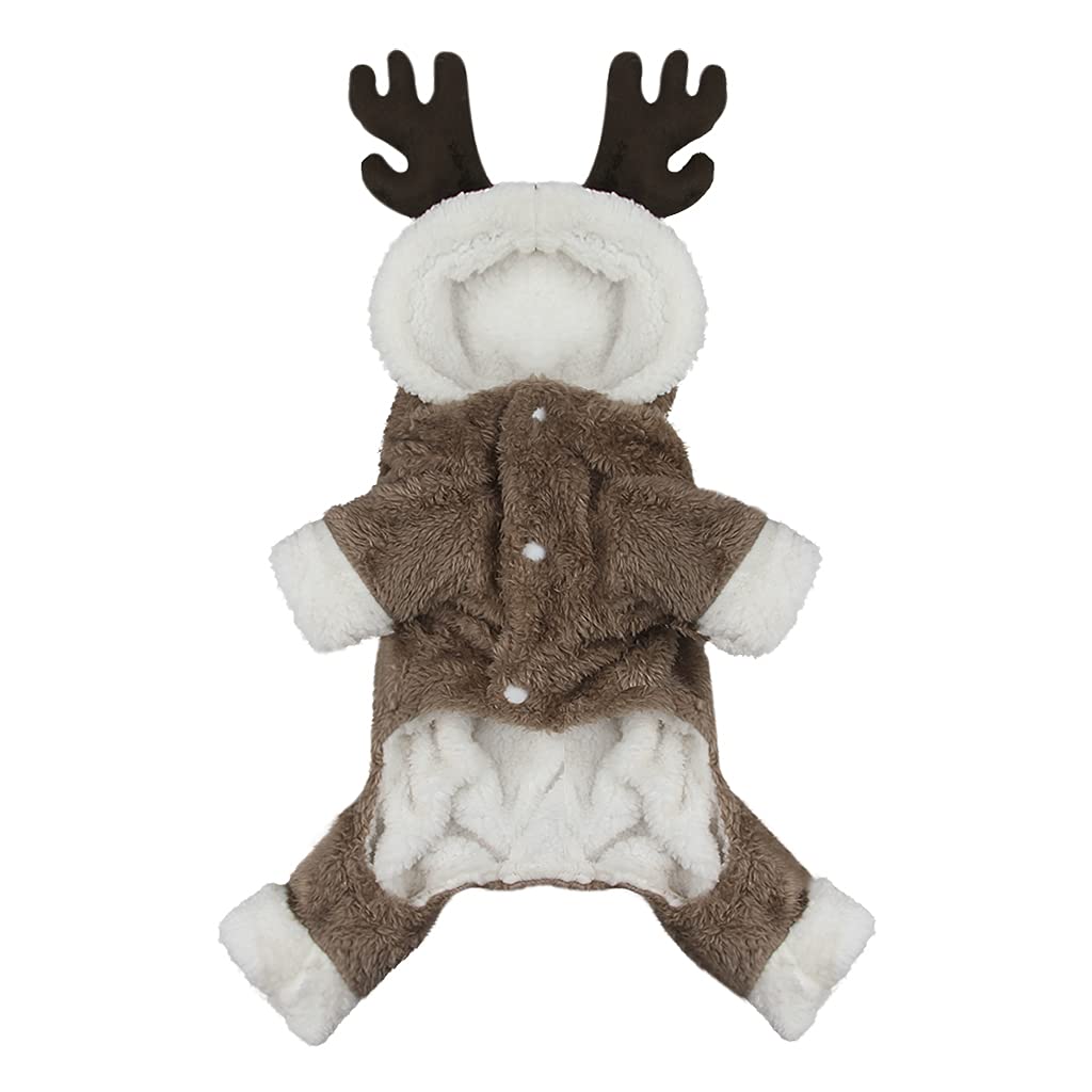 Cute Christmas Pet Costume Elk Reindeer Cosplay Soft Warm Coral Fleece Pet Hoodie Jacket Winter Hooded Coat Pet Outfit Clothes Apparel For Small Medium Puppy Dogs Cats (Xxl: For Dog 11.1-15.5 Lb)