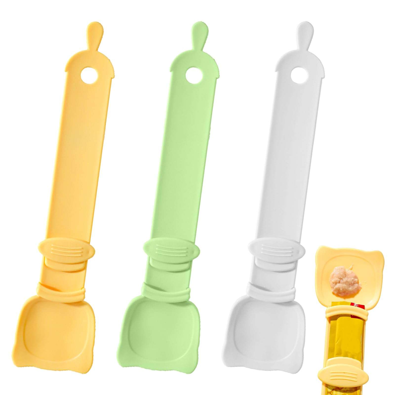 Arvintas 3Pcs Cat Strip Feeder Spoon, Sliding Pet Treat Spoon Squeeze, Easy Feeding Pet Spoon For Puree And Bisque Delectables L