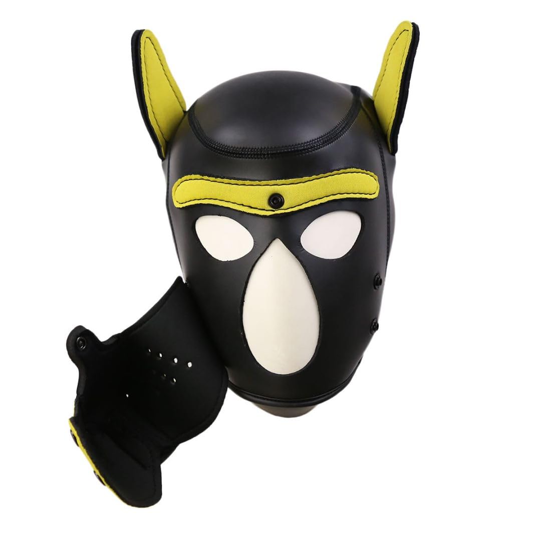 Quyuwowo Neoprene Dog Full Face Puppy Mask Removable Halloween Dog Head Mask With Collar,Armband And Shoulder Strap