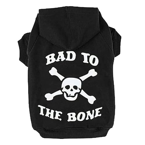 EXPAWLORER Dog Hoodie Sweater - Bad to The Bone Dog Sweatshirt with Hood Skeleton, Warm Fleece Lined Pet Clothes with Leash Hole