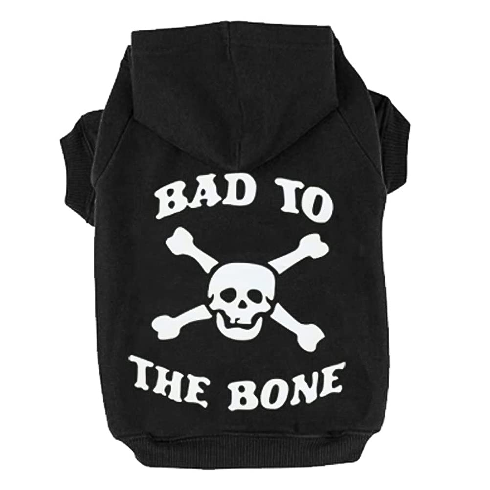 Expawlorer Dog Hoodie - Bad To The Bone Lettered Dog Sweatshirt With Hood, Warm Fleece Dog Sweater Clothes With Leash Hole, Cozy Soft Pet Outfit For Small Medium Dogs, M