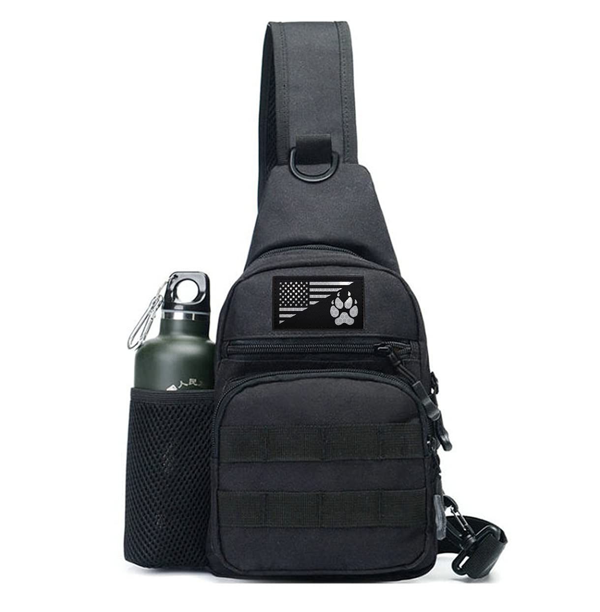 Ir Reflective Service Dog Patch Us Flag Tactical Dog Paw Patches Vests/Harnesses Fastener Hook & Loop Patch (3.54 * 1.97In- Dog Paw-Black+White)