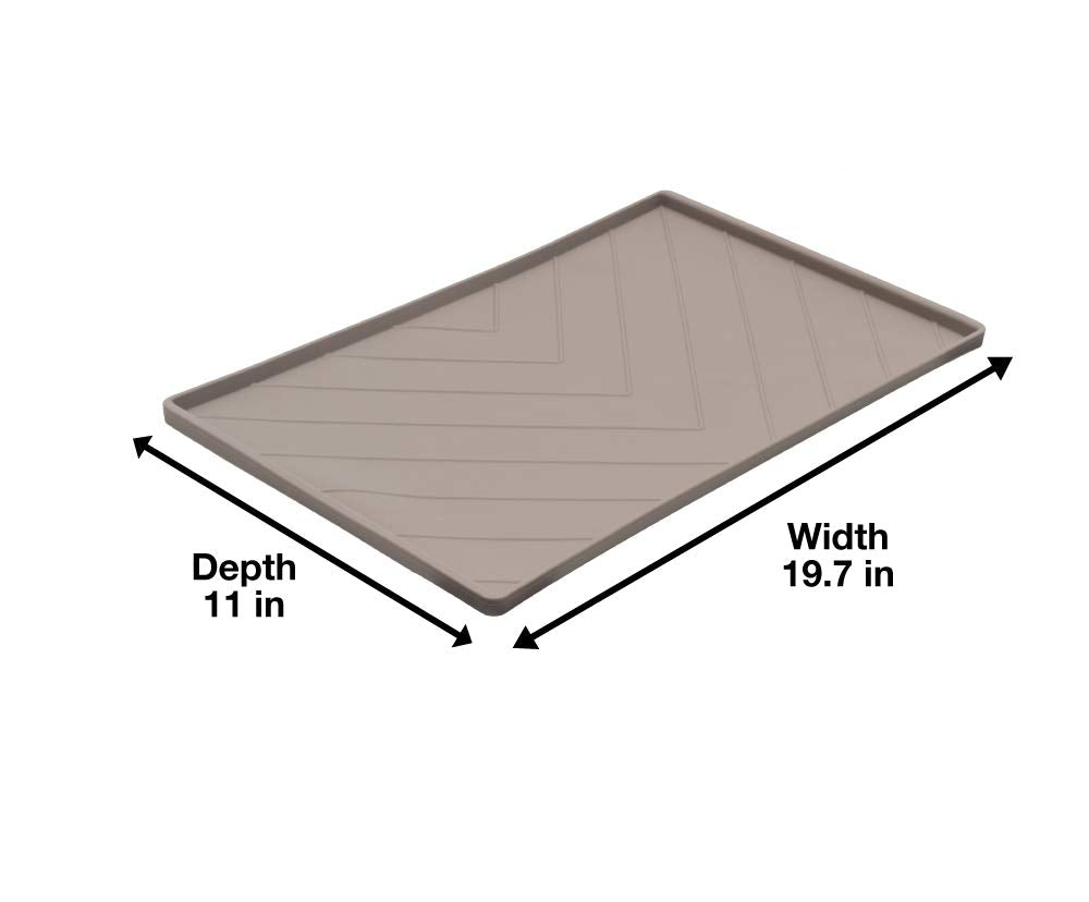 Messy Mutts Silicone Non-Slip Dog Bowl Mat With Raised Edge And Two Sides Reinforced With Metal Rods | Dog/Cat Bowl Mat With Spill-Proof Lip | Medium, 20” X 12” | Dark Grey