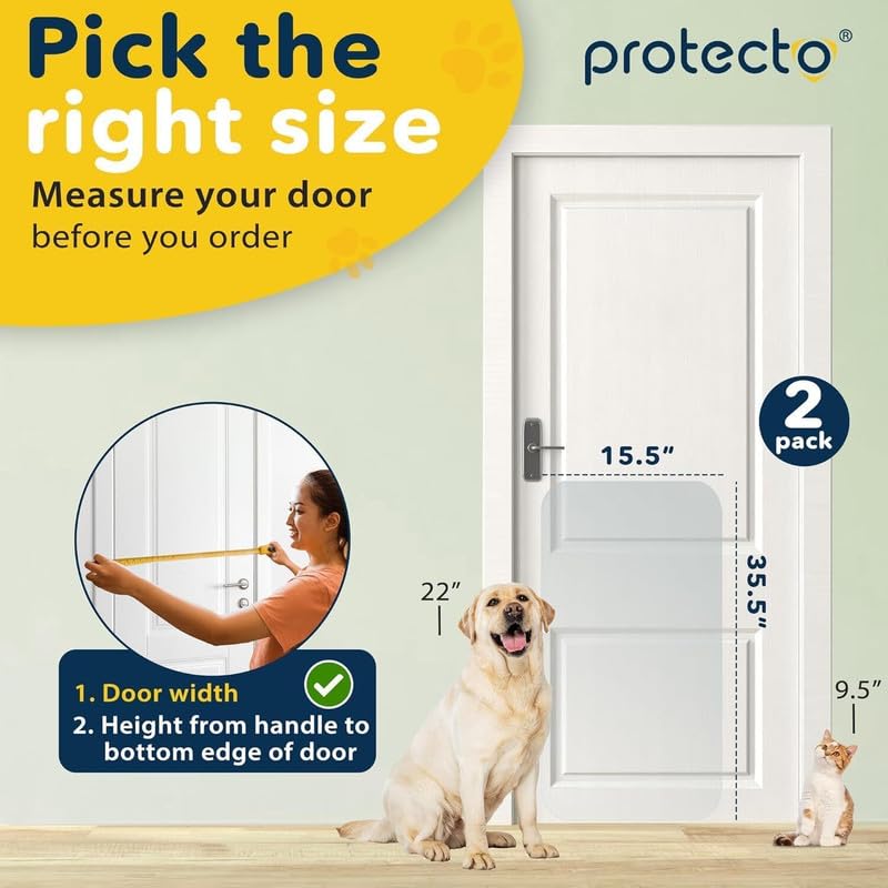 PROTECTO 2 Pack 35.5x24 Door Protector from Dog Scratching Cat & Dog Scratch Guard for Indoor/Outdoor Use Easy Install on Walls,