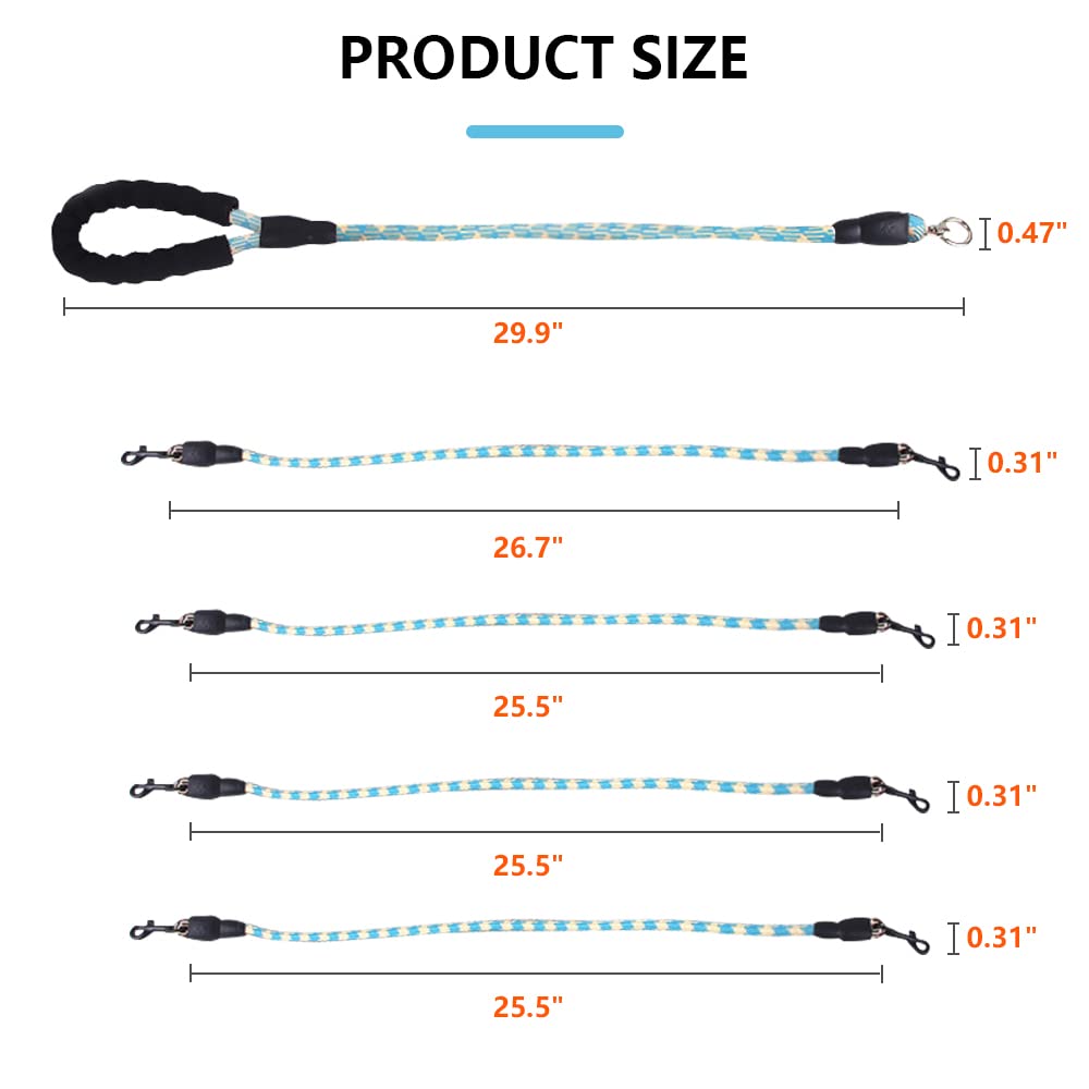 Four Dog Training Leash With Reflective, 360 Swivel No Tangle, Comfortable For Large Medium Small Dogs (Blue, Four Leashes)