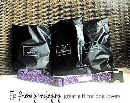 Lucky Love Dog, Comfortable, Soft, Cute Female Dog Collar For Small Dogs, Black & Purple Floral Print, Adjustable Nylon Collar, Primrose, Small