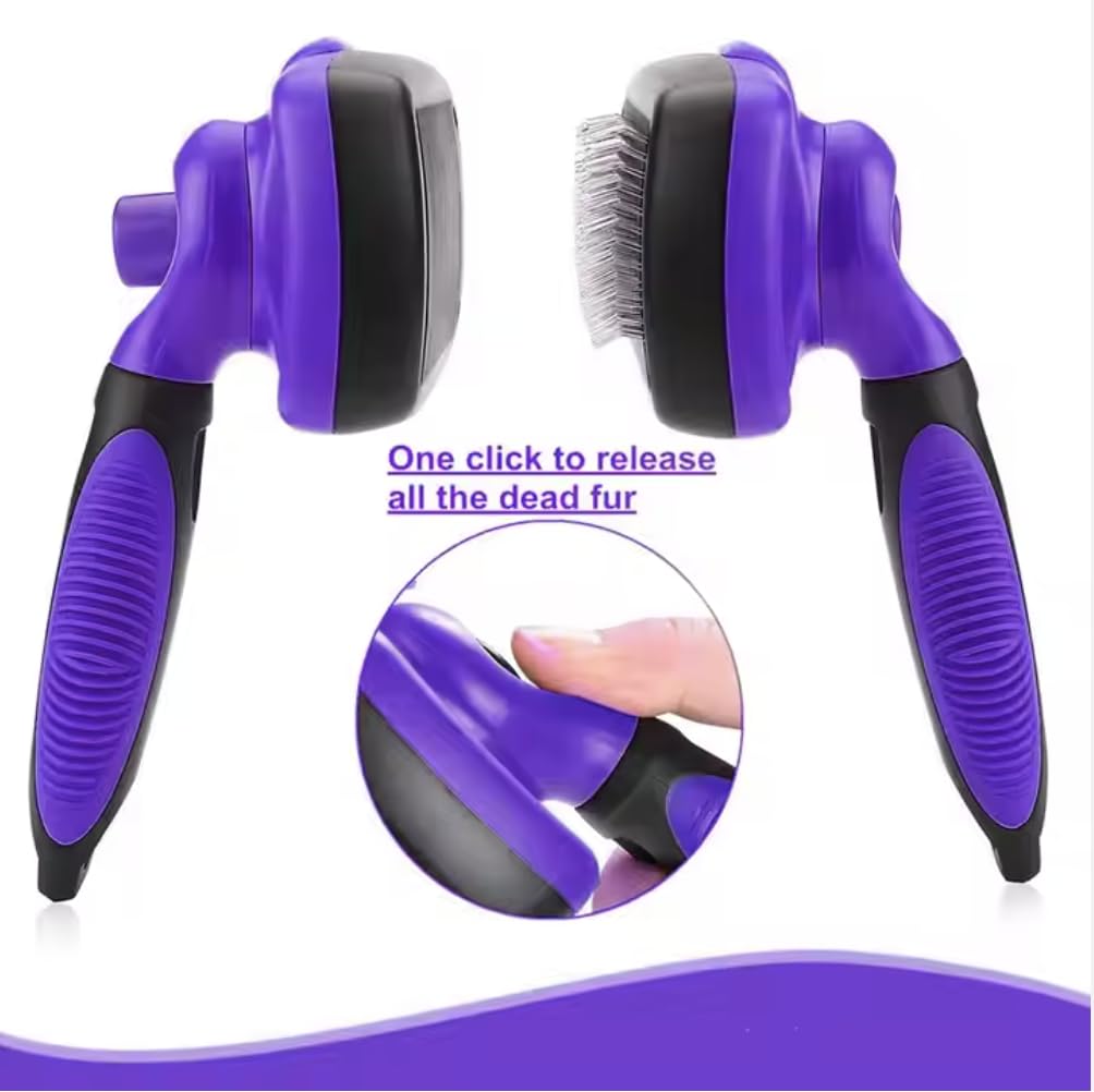 Petoodle Self-Cleaning Slicker Brush For Dogs & Cats - Deshedding Grooming Tool For Long & Short Hair - Blue