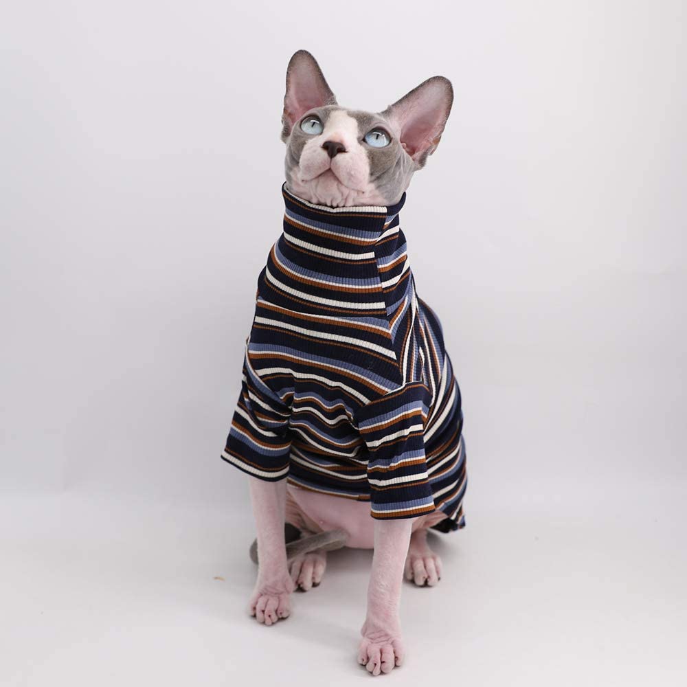 Vintage Stripes Sphynx Hairless Cat Cotton T-Shirts Pet Clothes,Round Collar Vest Kitten Shirts Sleeveless, Cats & Small Dogs Ap