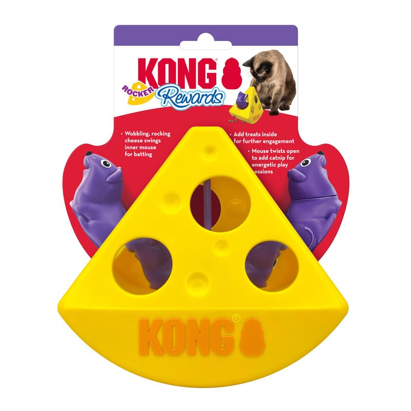 Kong Rewards Rocker - Wedge Of Cheese - Interactive Puzzle Catnip/Treat Dispensing Toy