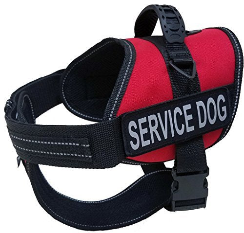 Activedogs Service Dog Vest Harness + Free Clip-On Bridge Handle + Free Clip-On Id Carrier + Free Ada Cards + Free Reflective Service Dog Patches (L (Girth 25”-35”), Red)