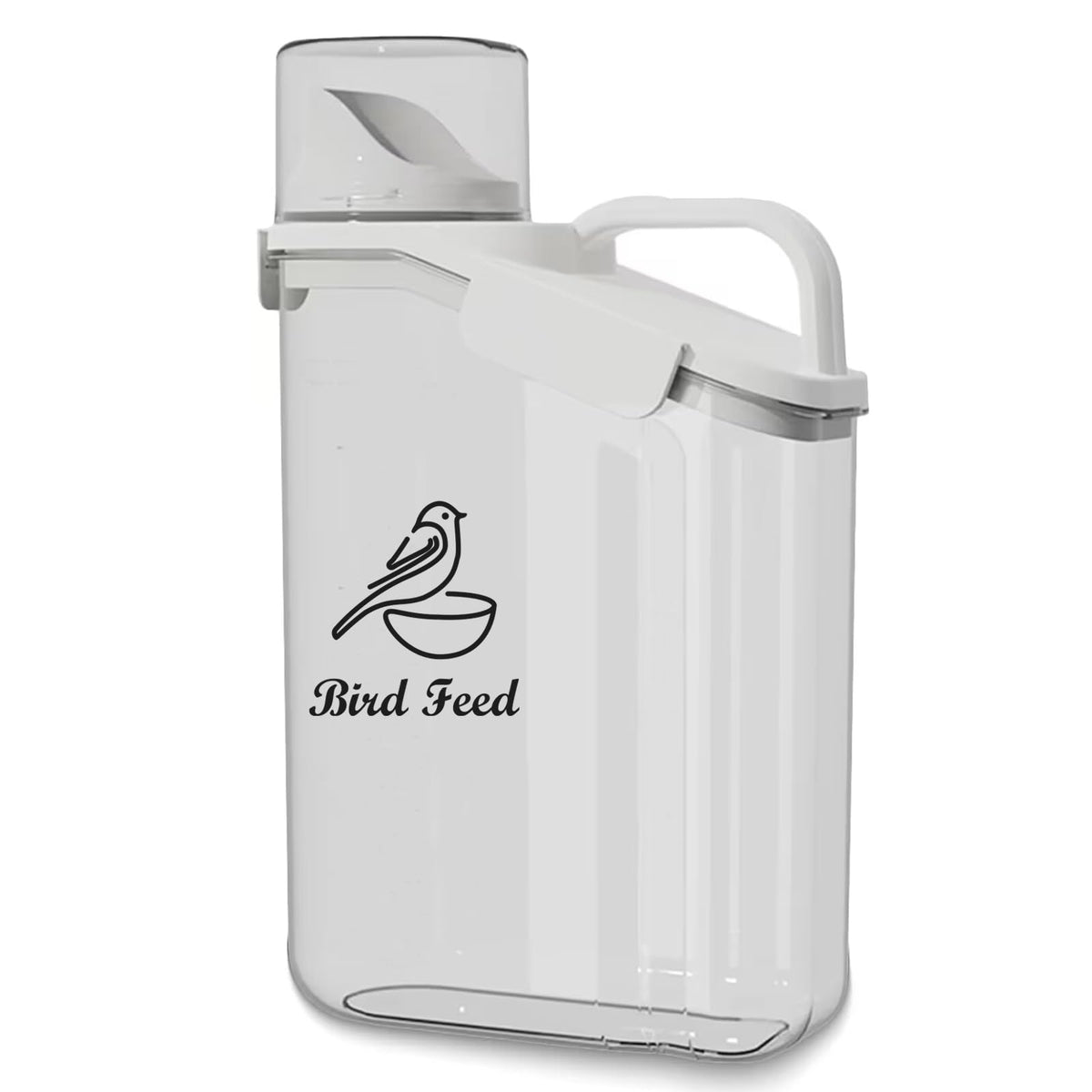 Brabtod Bird Seed Storage Container Portable-3 Qt/2.8 L Clear Plastic Pet Food Container-With Measuring Cup,Airtight Wild Bird S