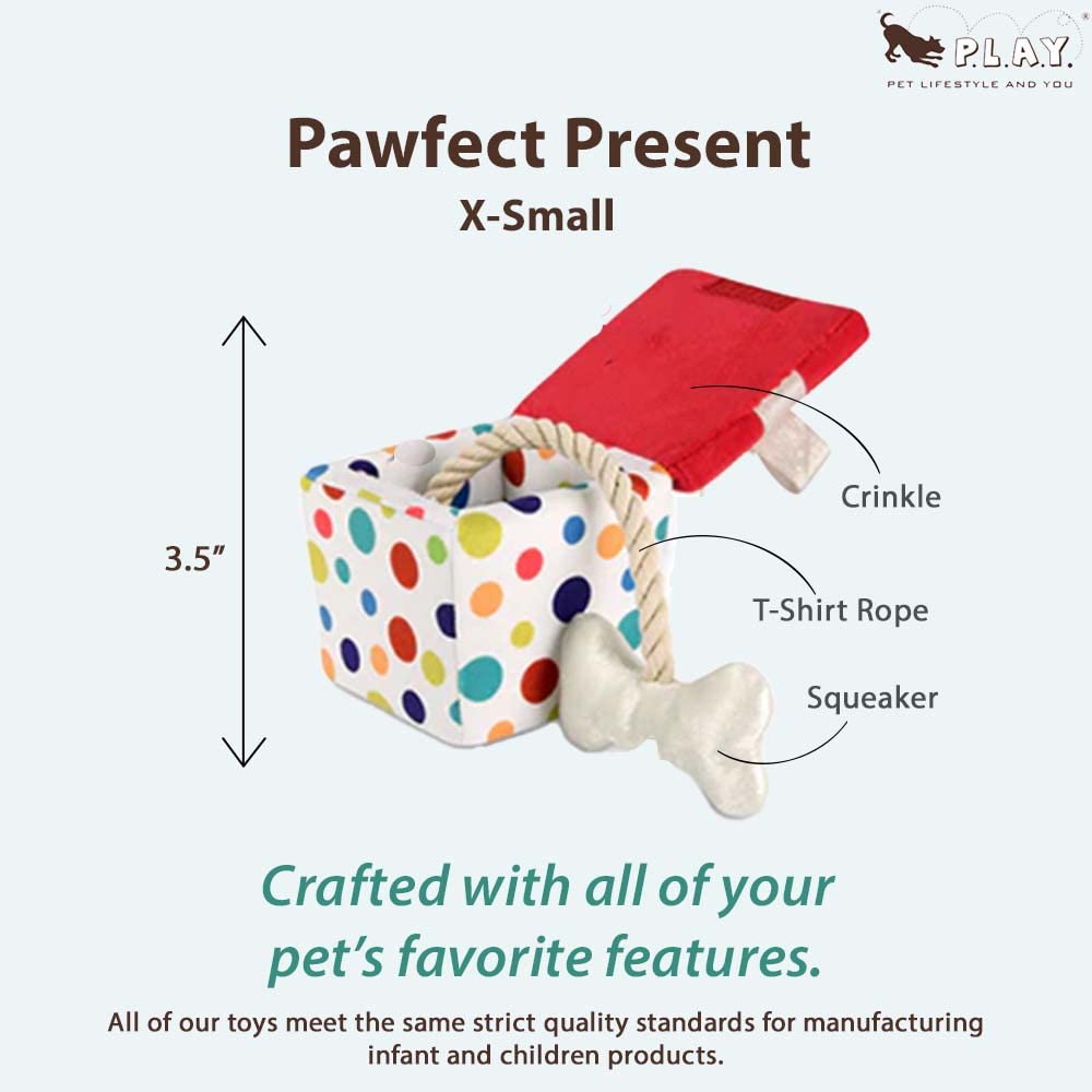 P.L.A.Y. Cute Plush Dog Toy - Birthday Party Celebration Themed Durable Squeaker Chew Toy, Great For Puppies & Small, Medium, La