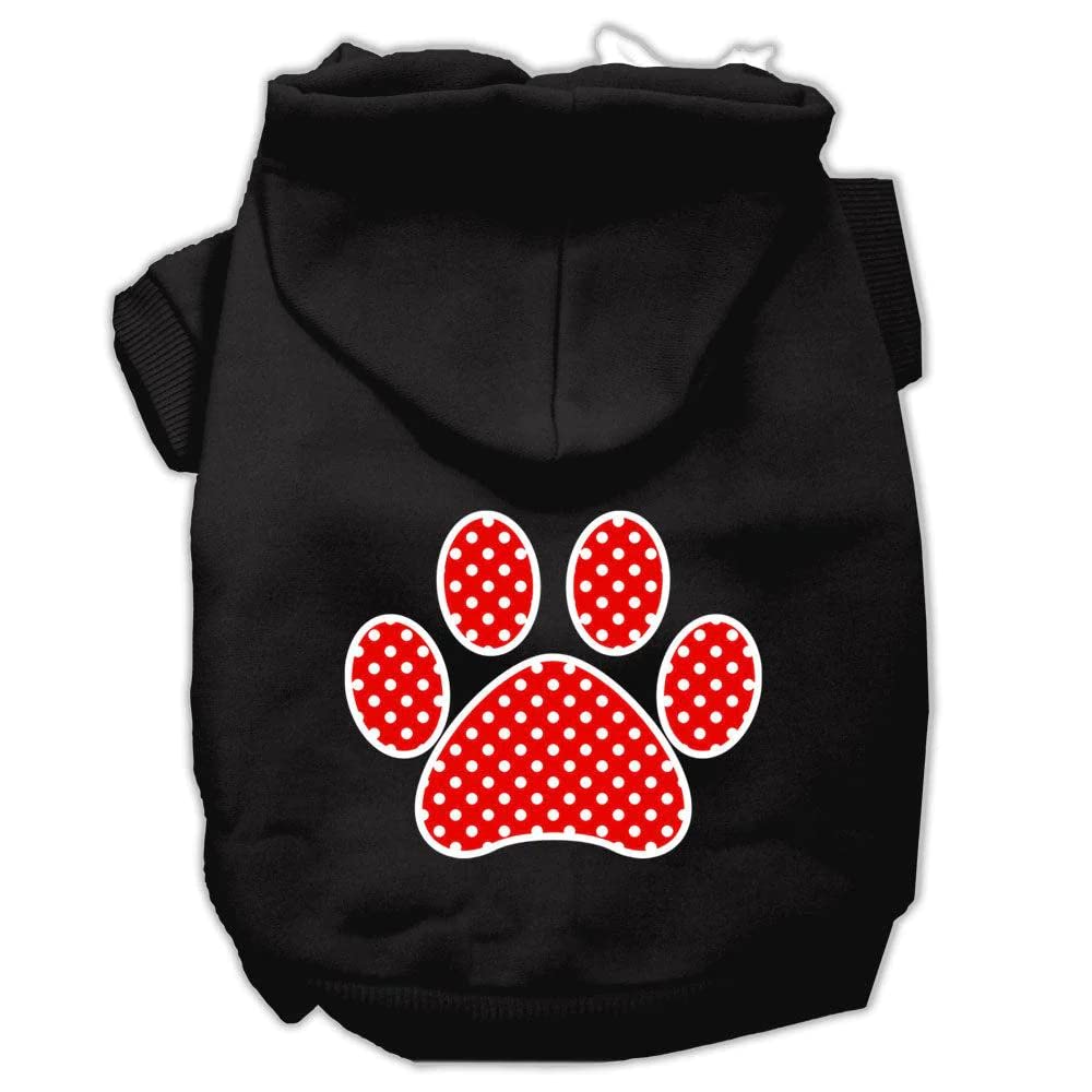 Pet Dog & Cat Hoodie Screen Printed, 'Red Swiss Dots Paw' Black Sm (3-6 Lbs.)