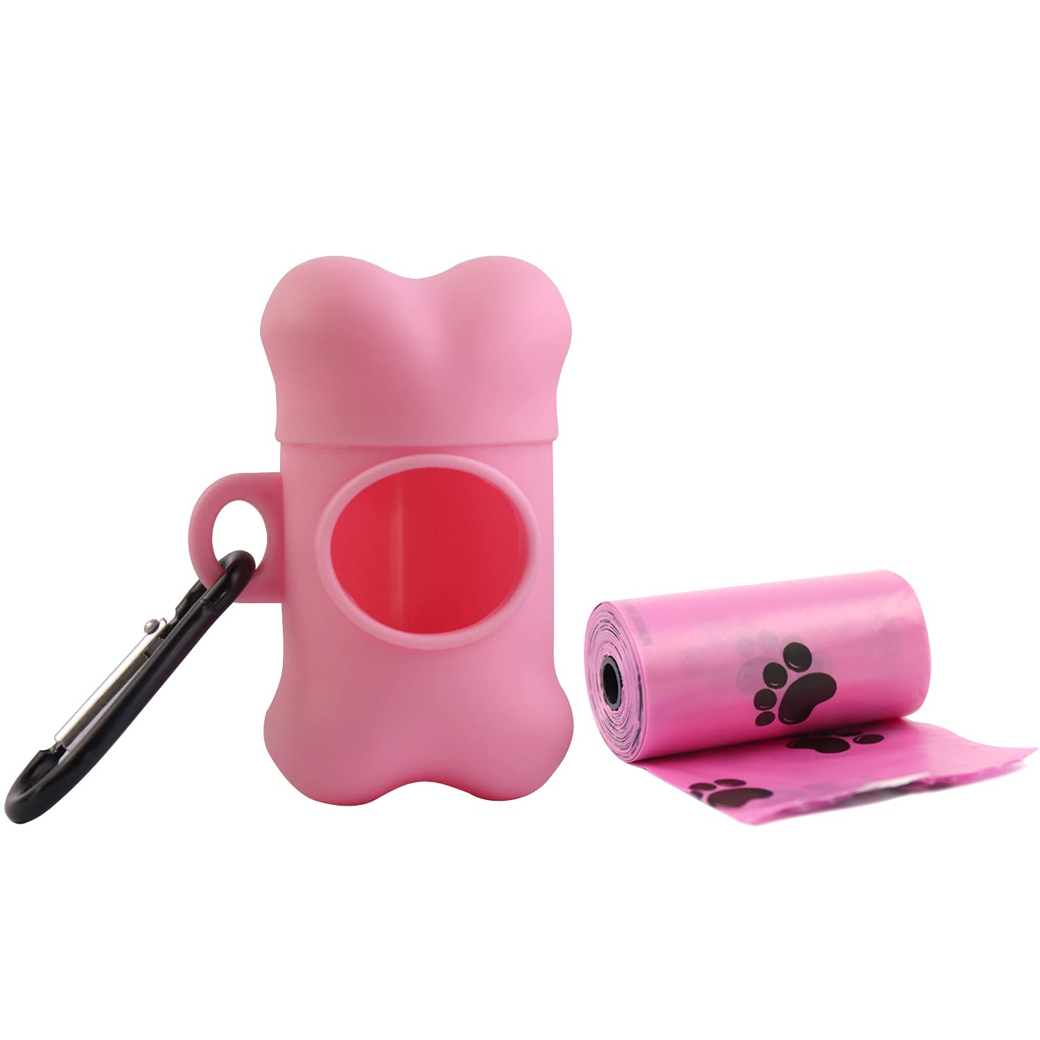 Dog Poop Bags Dispenser With Carabiner Clip, Doggy Poop Bag Holder Include 1Roll (15 Bags) Leak-Proof Large Doggie Pet Waste Bag