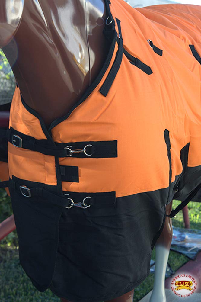 Hilason 1200D Winter Waterproof Poly Horse Blanket Belly Wrap Orange - 72 Inches