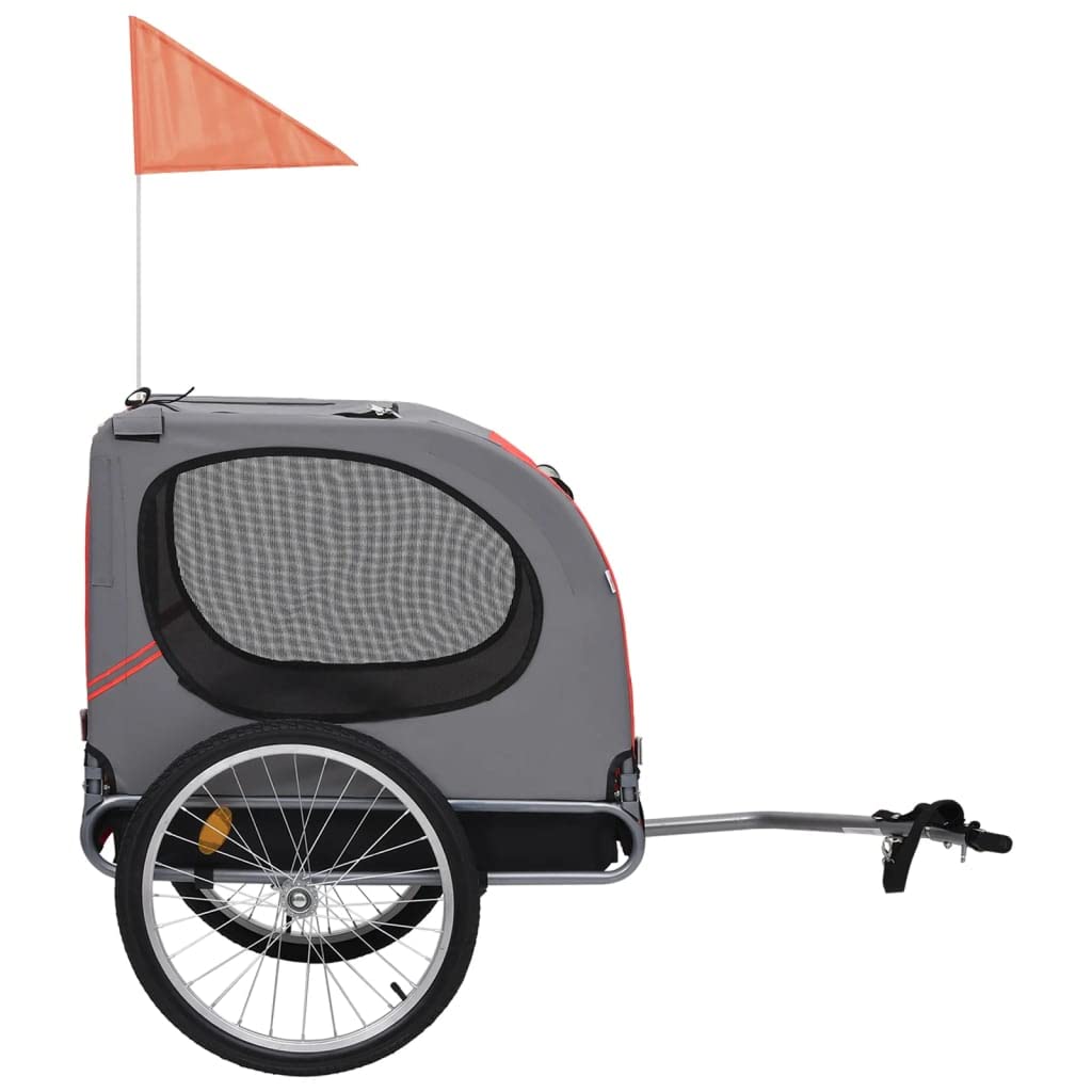 Vidaxl Dog Bike Trailer - Red And Black, Sturdy Steel Frame, Oxford Fabric, Dual Entry, Water-Resistant, Mesh Ventilation, Safety Reflectors, Non-Slip Base, Quick Release Hitch