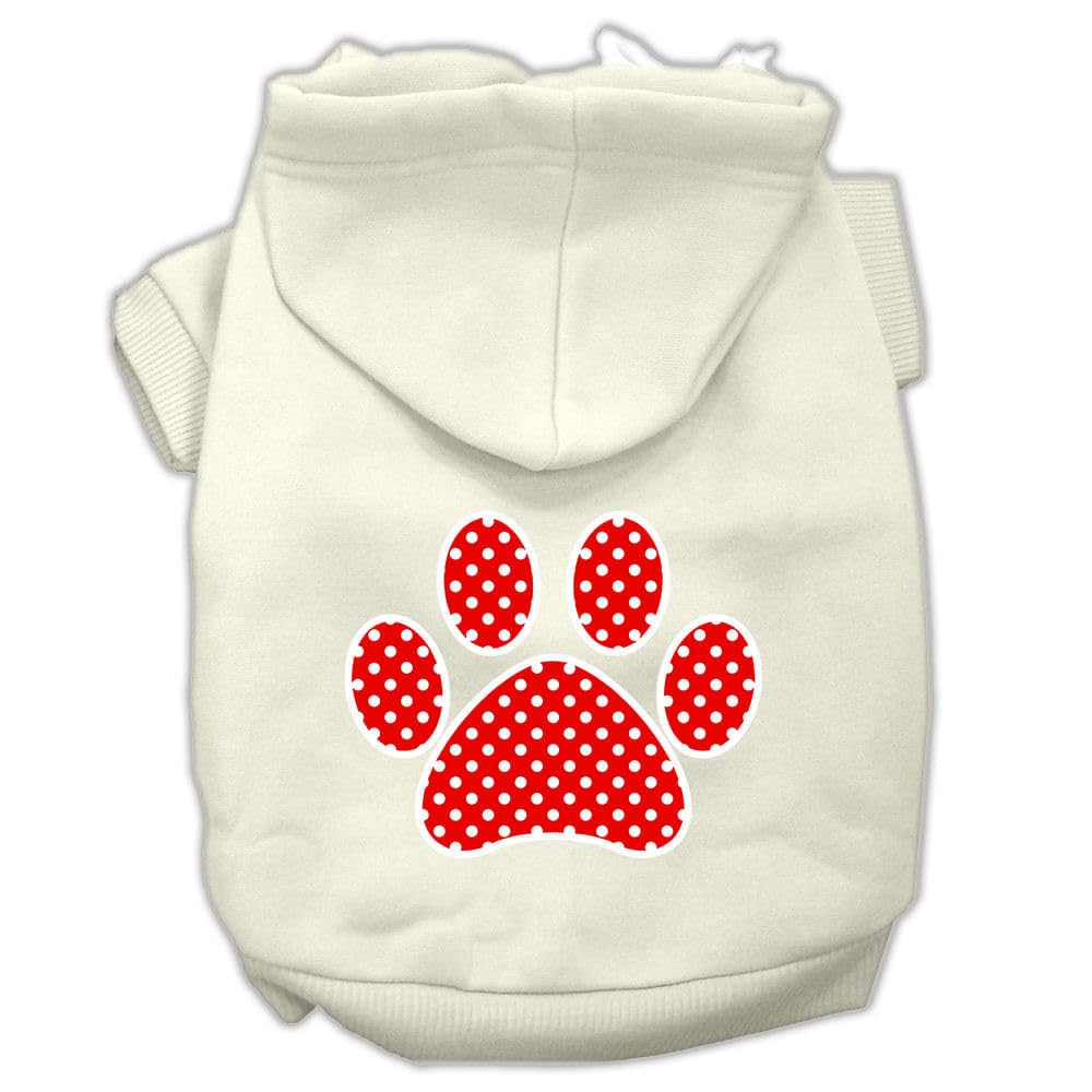 Pet Dog & Cat Hoodie Screen Printed, 'Red Swiss Dots Paw' Cream Xl (14-20 Lbs.)