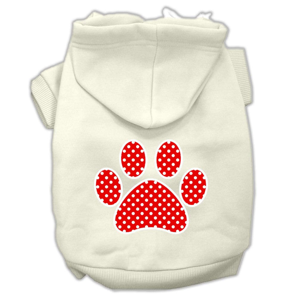 Pet Dog & Cat Hoodie Screen Printed, 'Red Swiss Dots Paw' Cream Lg (10-14 Lbs.)