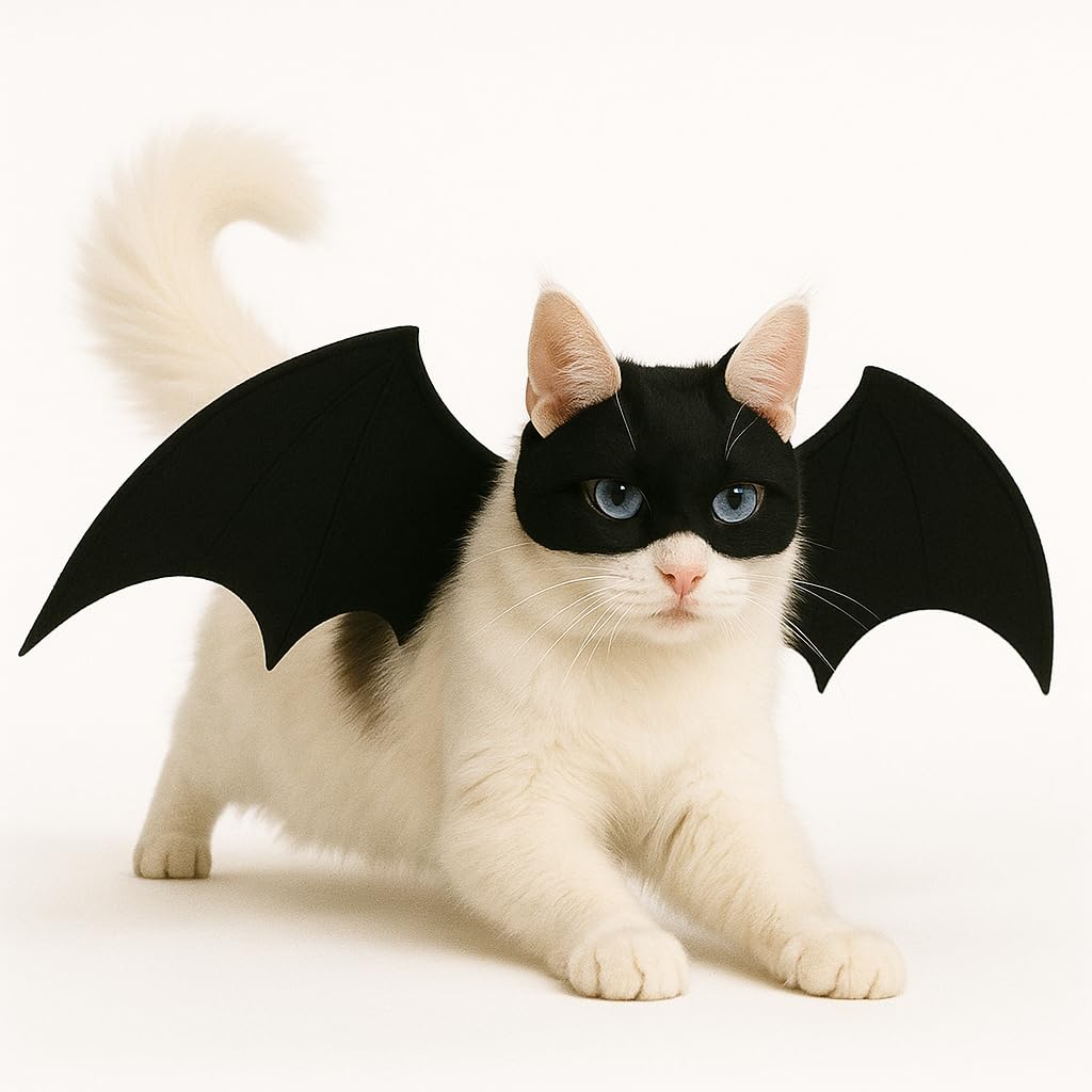 Cat Kitten Clothes Costume - Pet Halloween Costumes Outfits for Cats - Apparel Batman Mask Helmet Bat Wings
