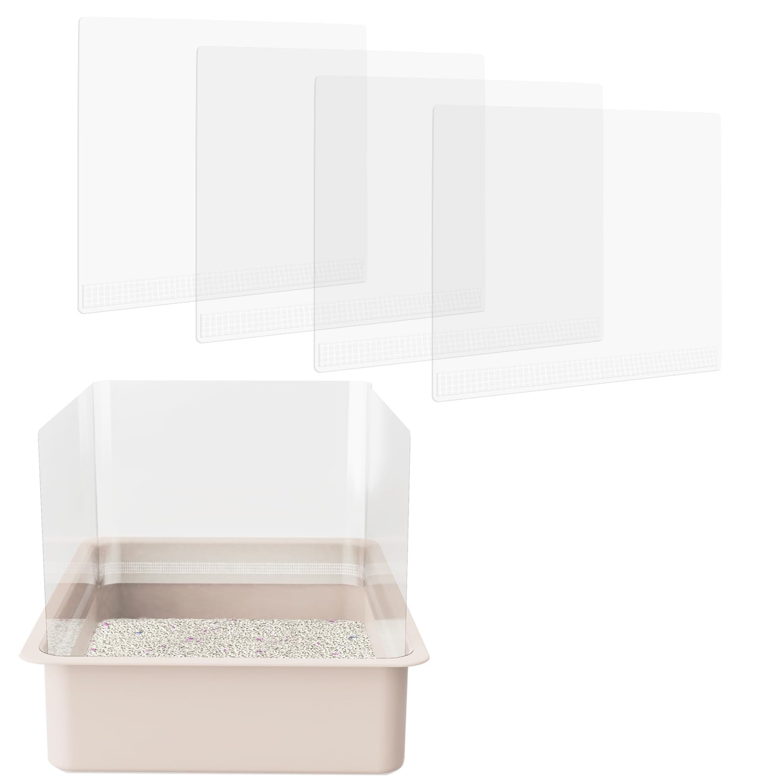 Qnbcaa 4Pcs Cat Litter Box Pee Shields - Open Top Litter Box Splash Guard Privacy Screen Transparent Easy Clean 14.5 * 11.5In